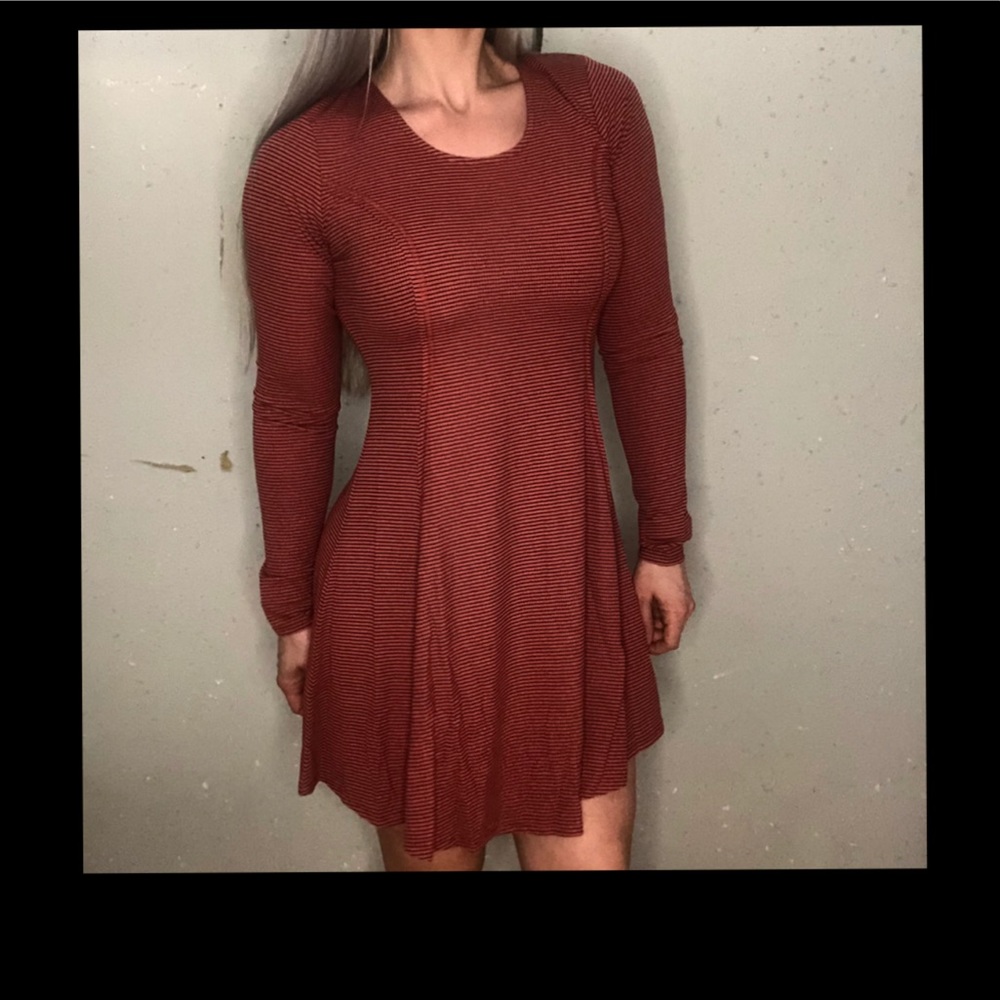Brick red striped skater dress